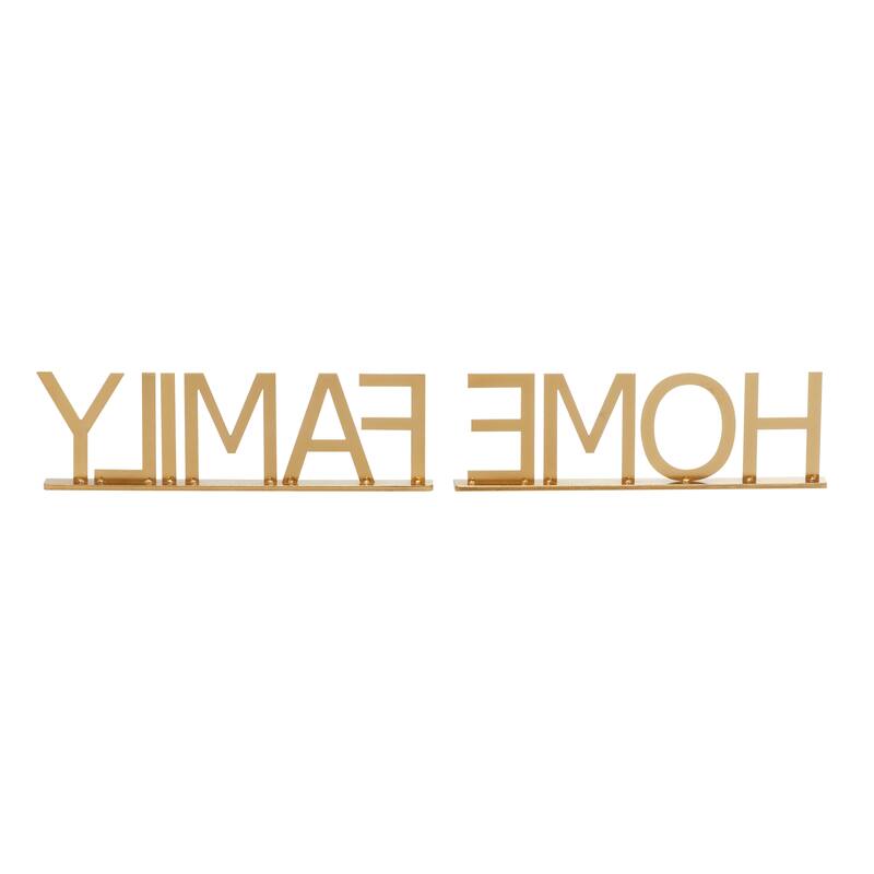 Gold Metal Family, Home Home Decorative Sign (Set of 2)