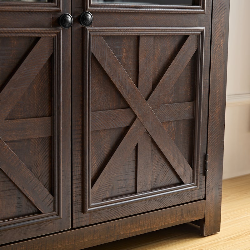 Farmhouse Buffet Cabinet with Adjustable Shelf & Metal Handles for Dining Room Storage