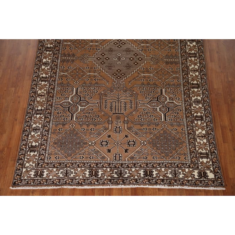 Geometric Brown Bakhtiari Persian Vintage Rug Handmade Wool Carpet - 6'5"x 9'11"
