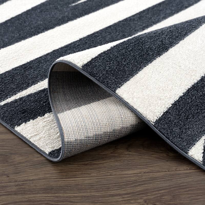 Abani Rugs Nuevo NU160A Black White Large Pinstripe Area Rug