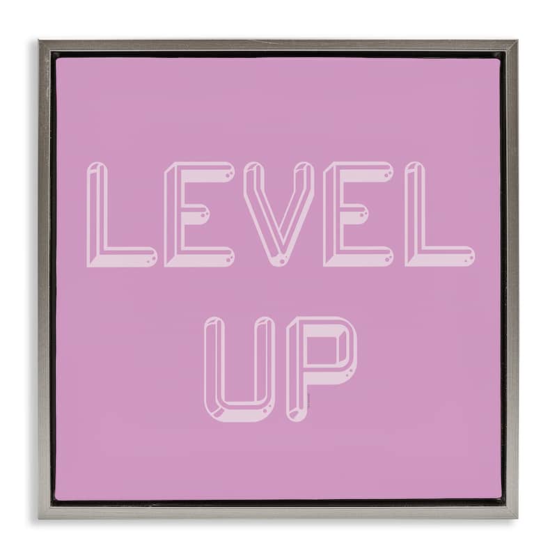 Stupell Level Up Purple & White Framed Floater Canvas Wall Art Design By Yass Naffas Designs - 18 x 18 - Grey