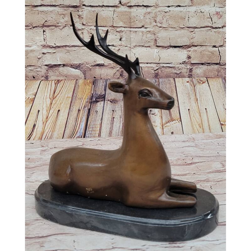 Reindeer Caribou Deer Elk Bronze Statue Sculpture Figurine Signed Original 9.5 Inches X 8.5 Inches