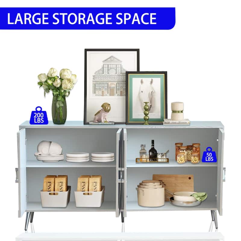 Wooden Cabinet with 4 Door, Kitchen Buffet Cabinet with Metal Handles and Legs, Storage Cabinet with Adjustable Shelf