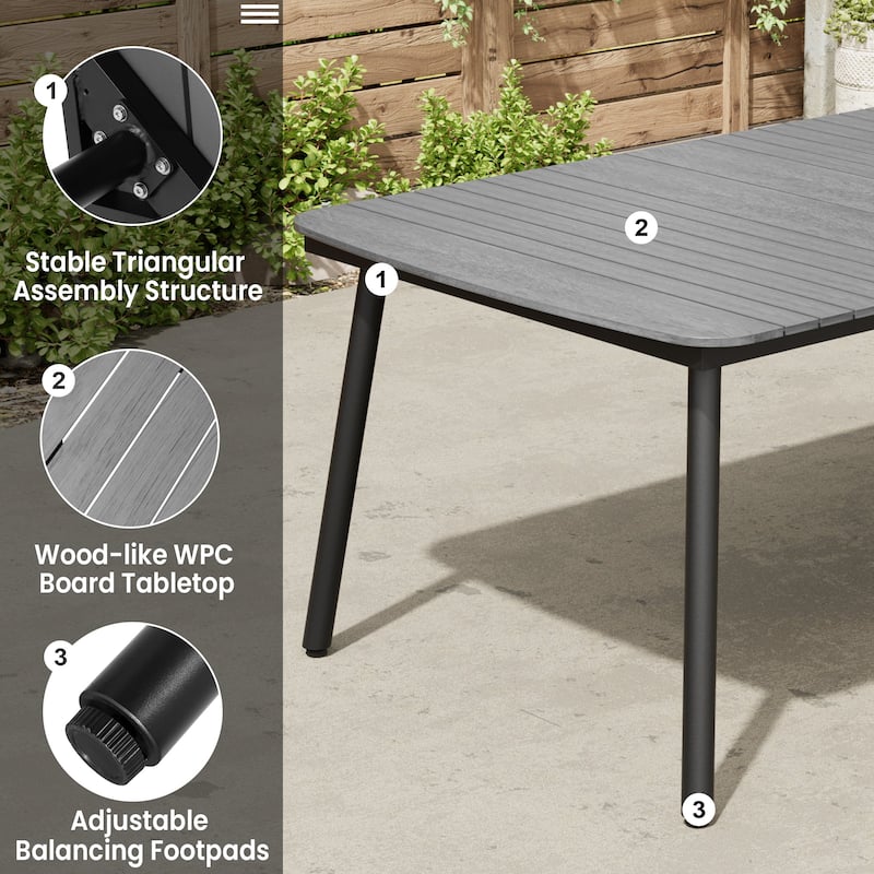 9-Piece Rectangular Patio Outdoor Dining Table Set with Umbrella Hole and Stackable Armchairs