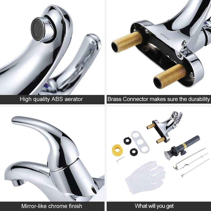 WOWOW 4 in. Centerset Single-Handle Low Arc Bathroom Faucet with Drain Kit