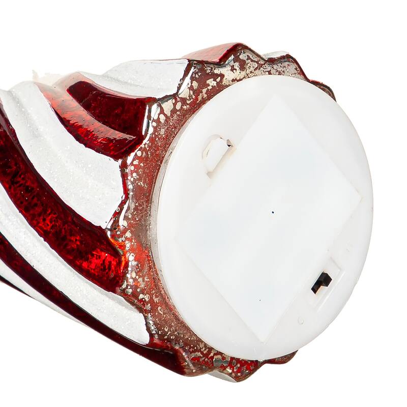 12 in. LED Red and White Striped Trees Table Decor, Set of 2 - 12 in