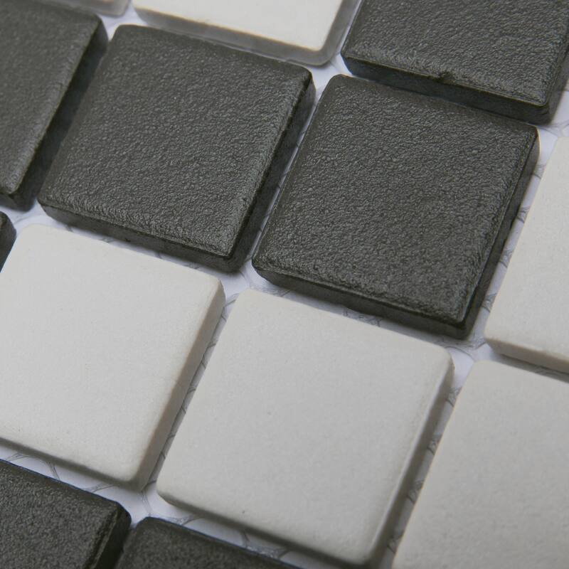 Merola Tile Gotham 1" Greek Key Border Unglazed Black and White 8-3/4" x 11-3/4" Porcelain Mosaic Floor and Wall Tile