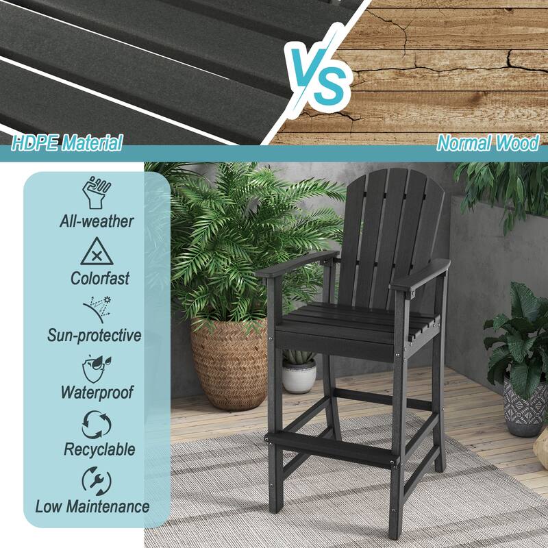 Gymax 2PCS HDPE Bar Height Stool Tall Chair Armrest Footrest All