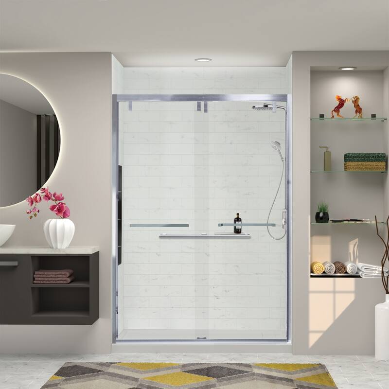 Eden 60 in. W x 80 in. H By-Pass Semi-Frameless Shower Door with Clear Glass - 56-60-in W x 80-in H