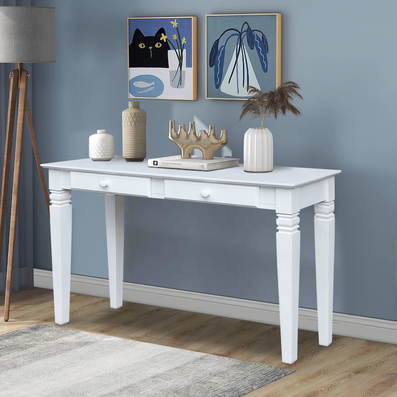 Solid Parawood Java 2-Drawer Sofa Table - Chalk