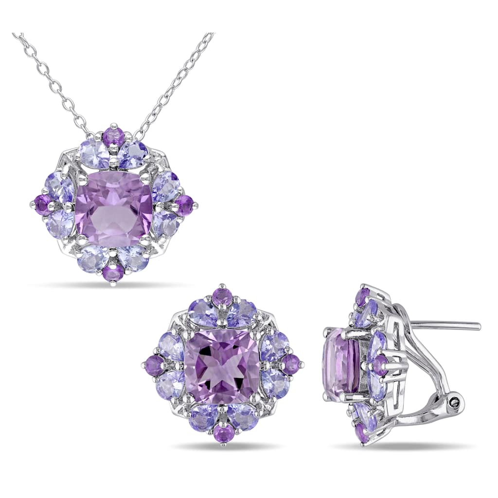 Miadora 8 4/5ct TGW Amethyst Tanzanite Cluster Earrings Pendant Chain Set Sterling Silver