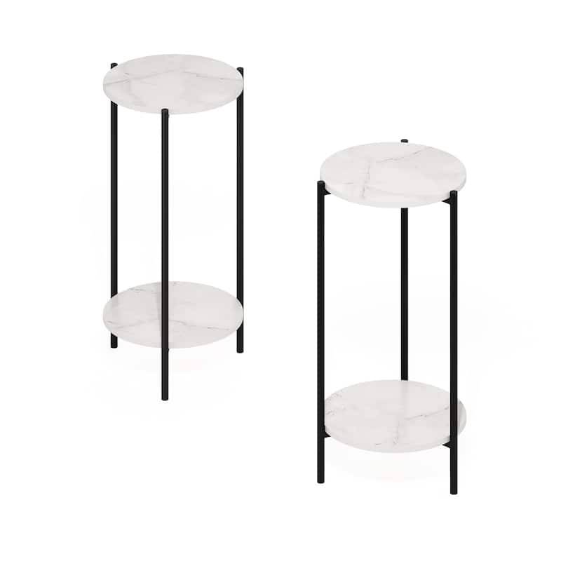 Furinno Besi 2-Tier Modern Tall Round Side End Table with Sturdy Metal Legs, Americano, Set of 2