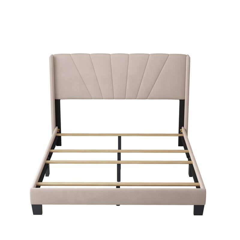 Queen Size Velvet Upholstered Platform Bed, Box Spring Needed Bed