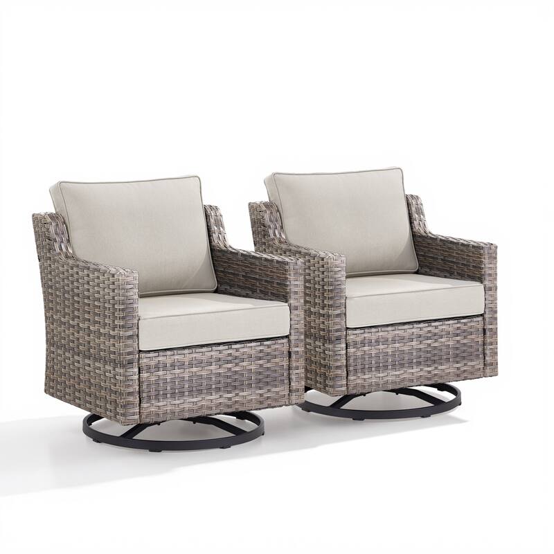 Pocassy Wicker Patio Glider Swivel Chair Ottoman Furniture Set.