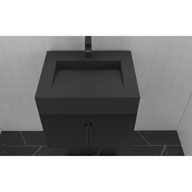 Nile 24-Inch Wall Mounted Bathroom Vanity Set w/ Black Top
