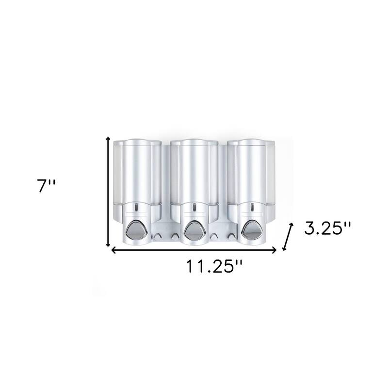 HomeRoots Gray Heavy Duty Plastic Three Chamber Wall Mount Soap Dispenser - 11.25' X '7' X '3.25
