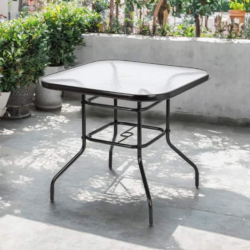 Outdoor Dining Table Square Toughened Glass Table Yard Garden Glass Table