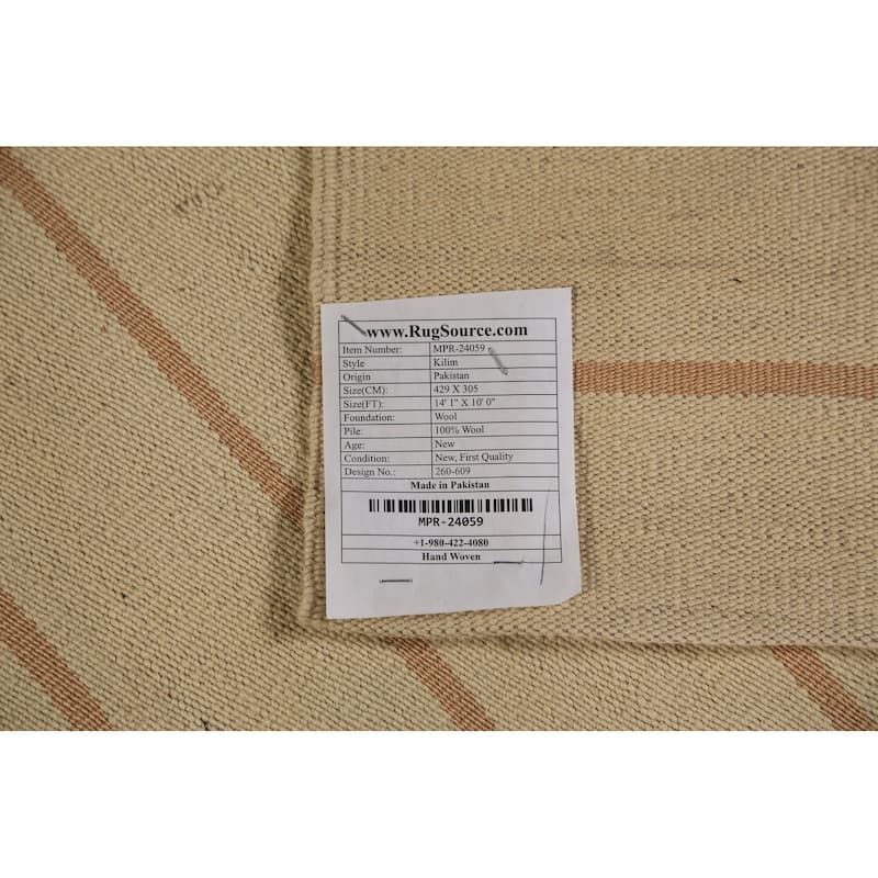 All-Over Striped Kilim Oriental Large Rug Wool Carpet - 10'0"x 14'1"