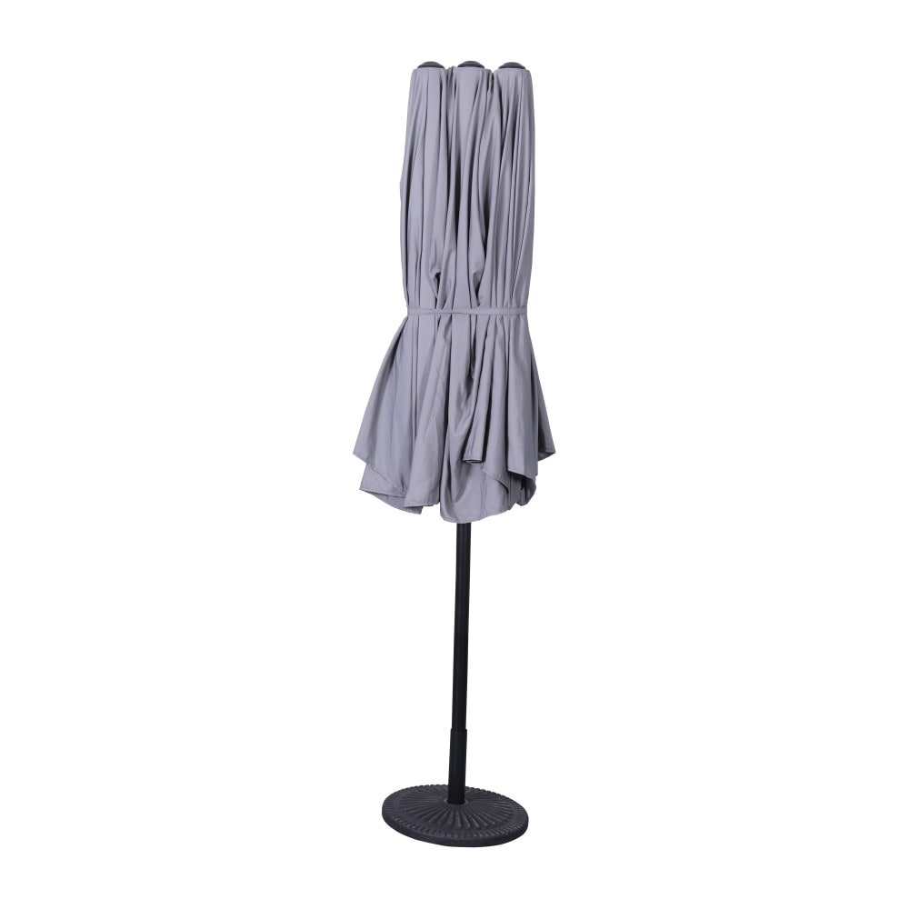 15' gray triple vent market patio umbrella with base Flash Furniture 15 ft. Elizabeth Commercial Grade Head Crank & Easy Lift Functionality The canopy is also water PHI VILLA 15ft Large Outdoor