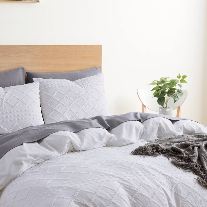 Nestl Boho Tufted Embroidery Double Brushed Duvet Cover with Button Closure