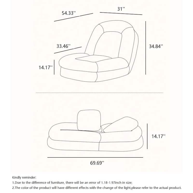 JASIWAY Modern Convertible Sleeper Sofa Bed Lazy Sofa, Beige