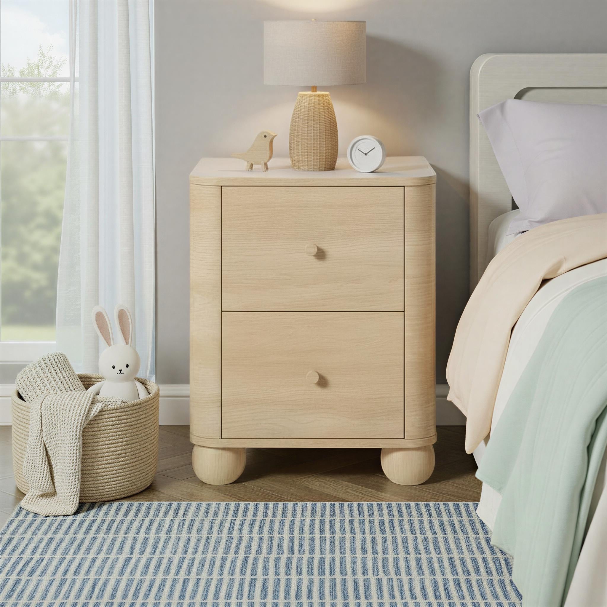 Modern Wood Kids 2 Drawer Nightstand with Round Feet