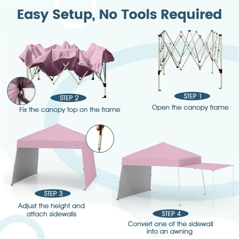 10x9.2 ft Pop-Up Canopy Tent with Awning and Sidewalls Stable Metal Frame for Outdoor Use - 14 x 9.2 x 8.3/8.7 ft (L x W x H)