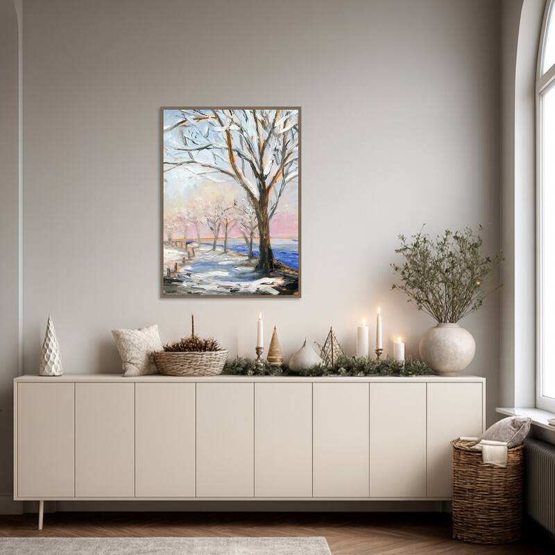 Lakeside in Winter by Sandra Iafrate Framed Canvas Wall Art Print - Sylvie Dark Gold
