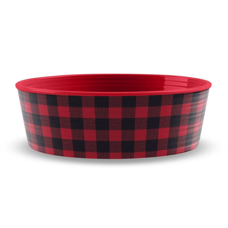Abode Homewares Check Melamine Pet Bowl - Medium - 4 Cups - Red - Set of 2