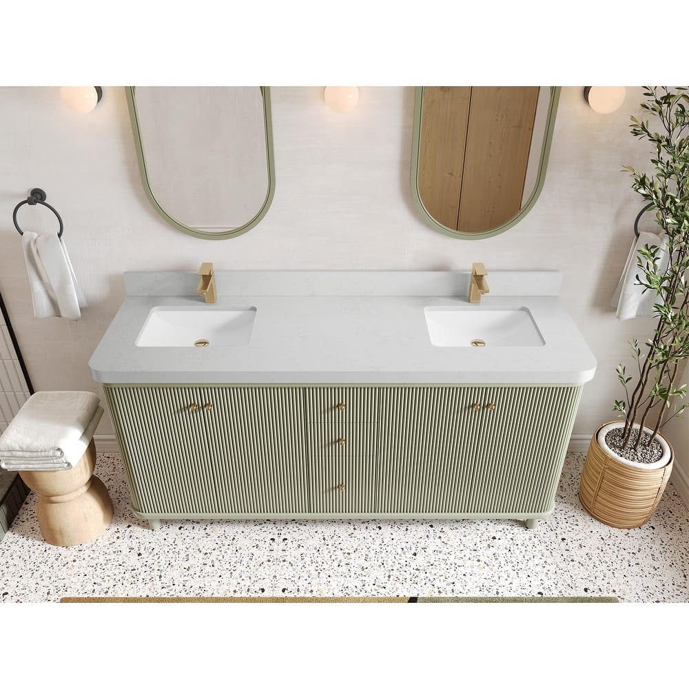 Willow Collections 72 in. W x 22 in. D Reeded Miami Double Bowl Sink Bathroom Vanity with Countertop