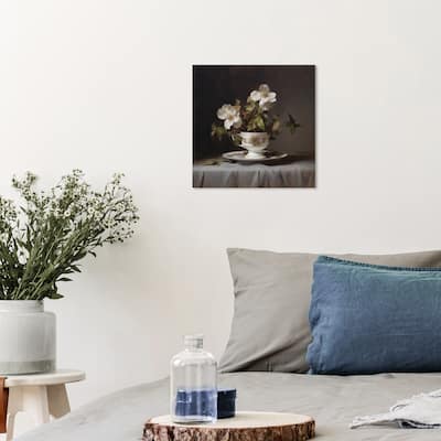 Wynwood Studio Canvas Floral and Botanical Jasmine smell at home White and Metallic Gold Traditional Wall Art Canvas Print