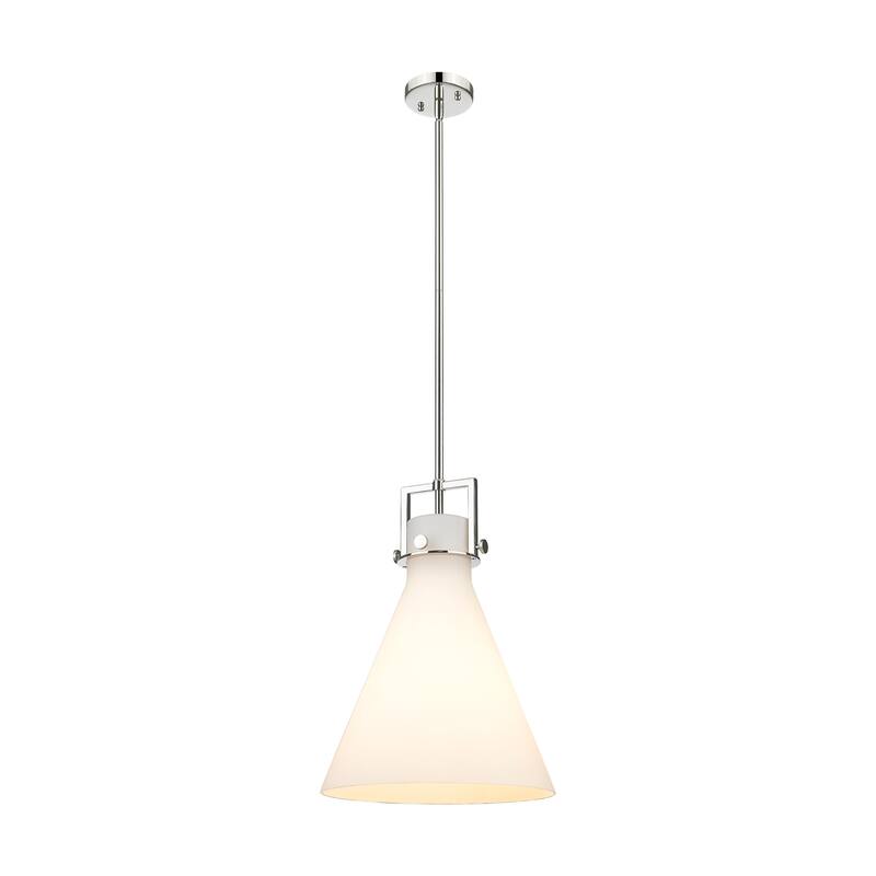 Innovations Lighting Newton Cone - 1 Light 14" Stem Hung Pendant - Polished Nickel/Matte White