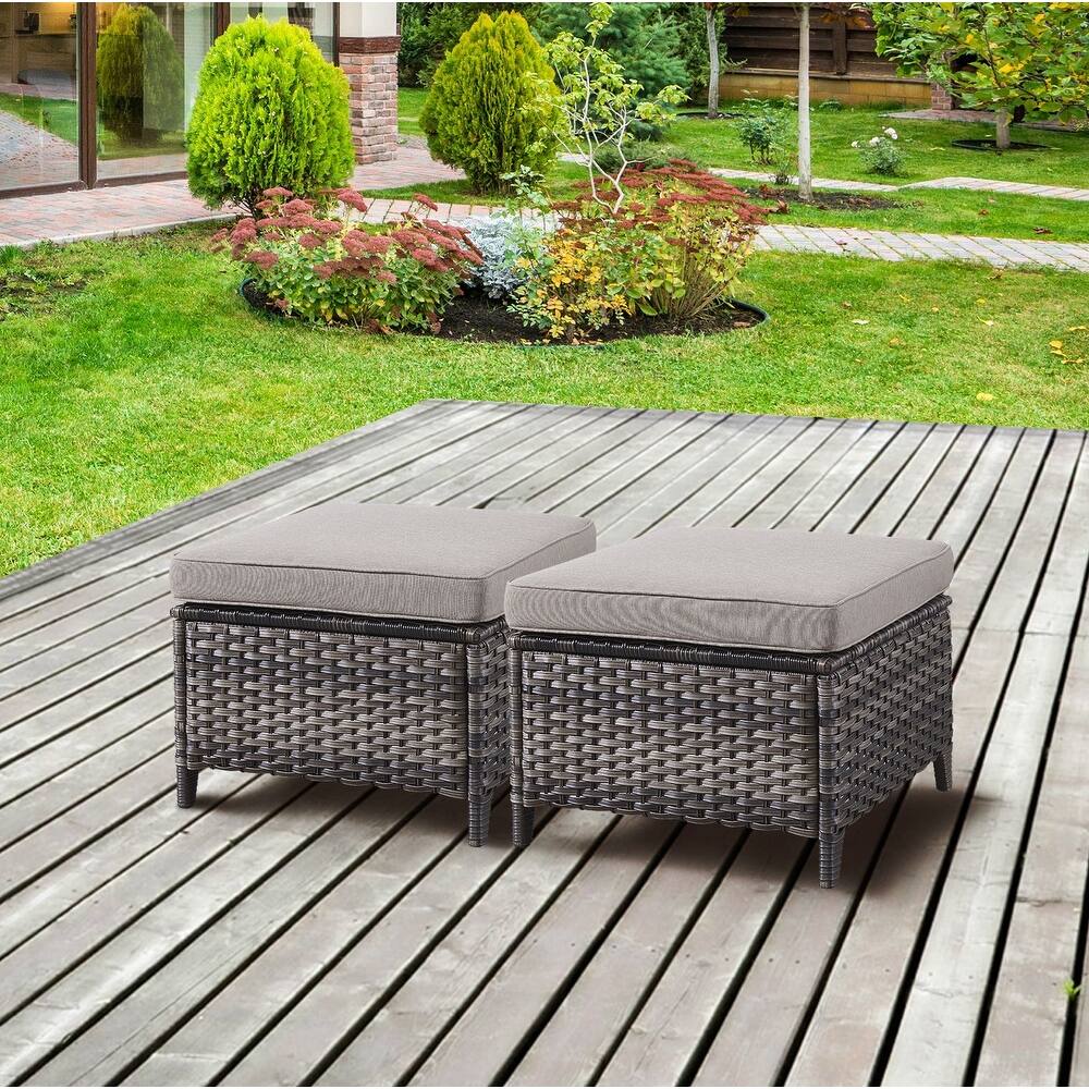 Gymojoy 2 Piece Outdoor Ottoman Wicker Patio Ottomans