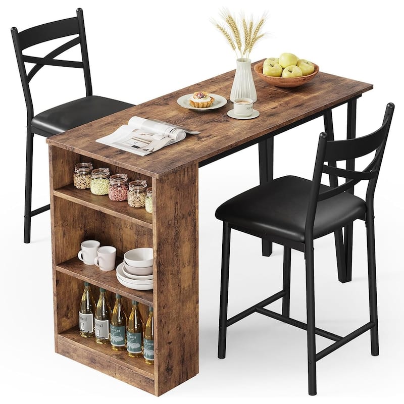 3 Piece Kitchen Table Set with 2 Upholstered Chairs, 1 Dining Table