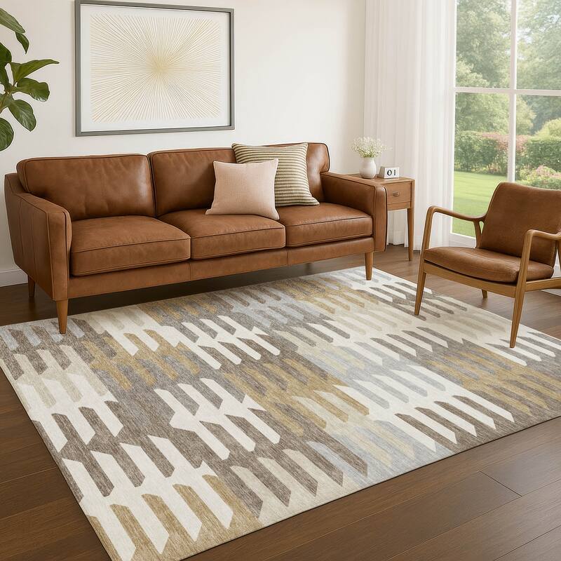 Machine Washable Indoor/ Outdoor Modern Stacks Chantille Rug