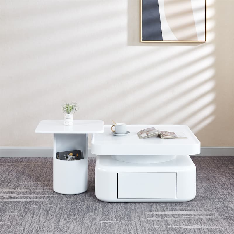 2 Pieces White MDF Square Coffee Table Set