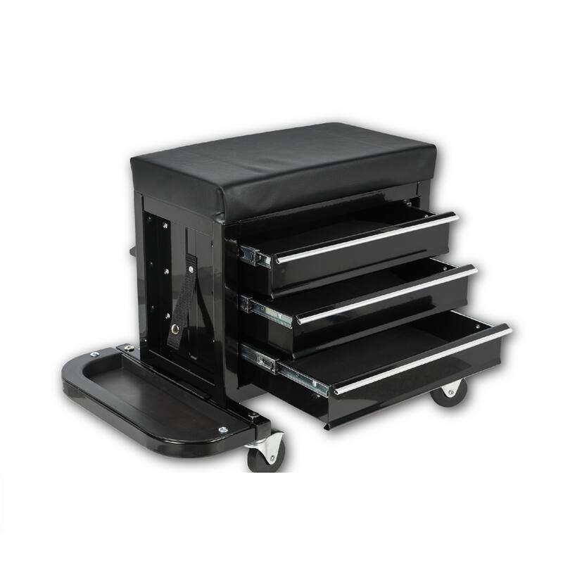 3-Drawer Tool Chest Rolling Mechanic Seat with Tool Trays