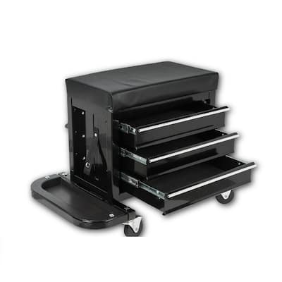 3-Drawer Tool Chest Rolling Mechanic Seat with Tool Trays