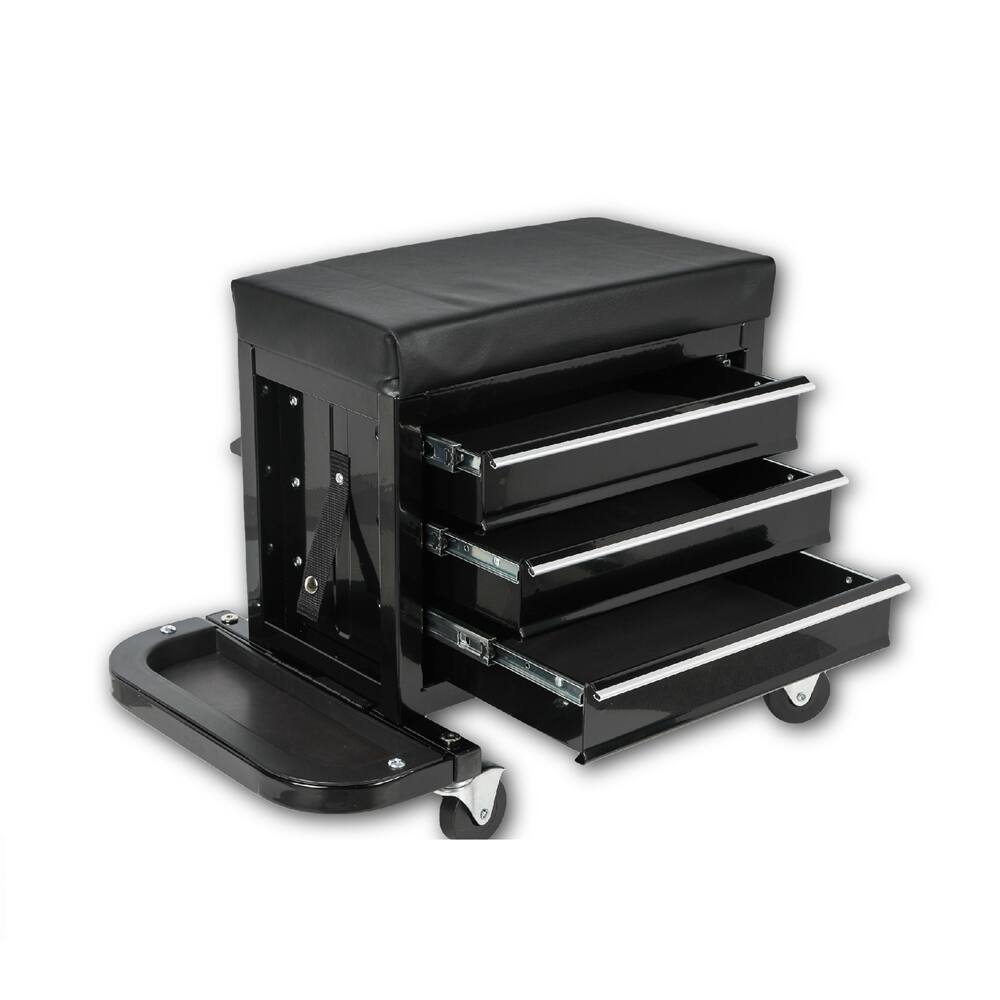3-Drawer Tool Chest Rolling Mechanic Seat with Tool Trays