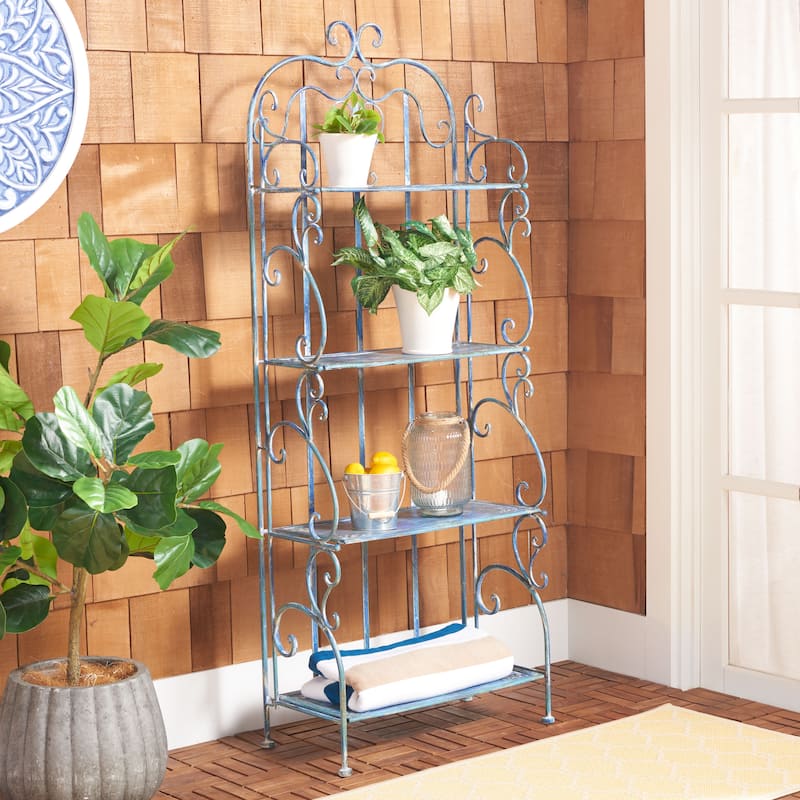 SAFAVIEH Outdoor Monserrat 4-Tier Shelf Unit - 66Wx25Dx13H - Mossy Blue
