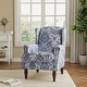 preview thumbnail 5 of 85, Traditional Floral Patterned Wingback Armchair with Nailhead Trim Navy