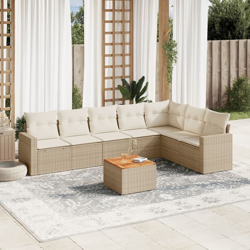 vidaXL Patio Sofa Set with Cushions Outdoor Furniture 8 Piece Poly Rattan - 25.8 x 24.4 x 27.2 - Beige and Cream