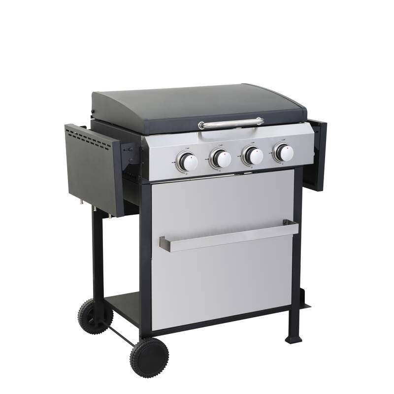 4-Burner Propane Gas BBQ Grill, 49200 BTU Output with Wire Enamel Cooking Grids Foldable Side Table for Outdoor Barbecue
