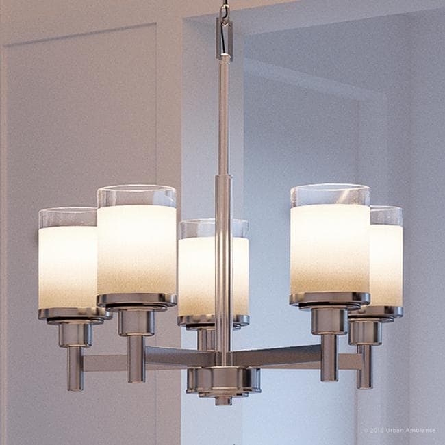 Luxury Contemporary Chandelier, 19.75"H x 20"W, with Transitional Style, Brushed Nickel Finish by Urban Ambiance (60 to 100 Watts - Steel - Nickel - - Chandeliers For Bedrooms by Overstock.com