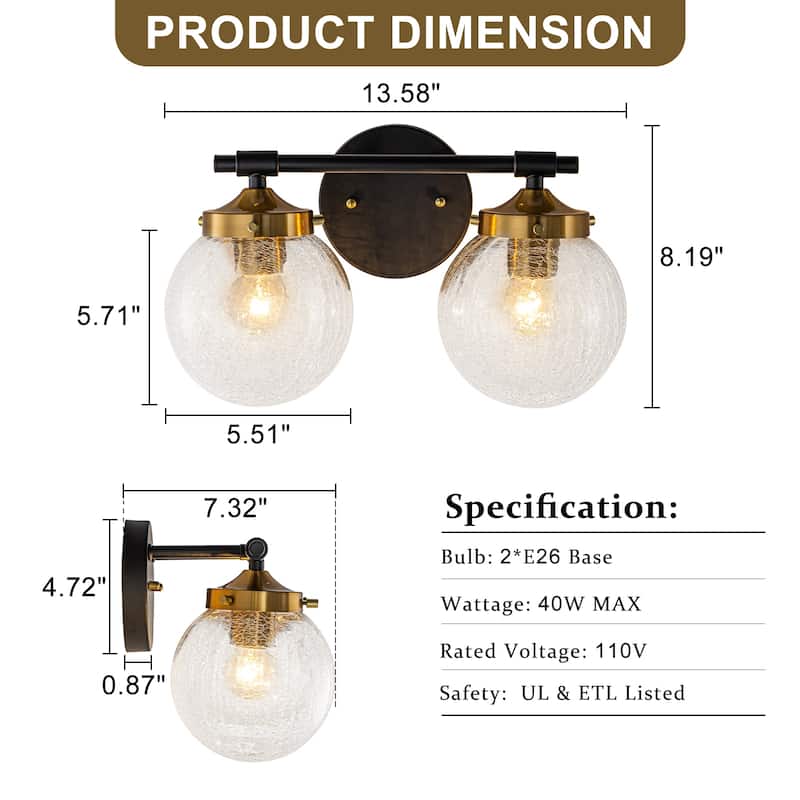 Crackled Glass Globe Wall Sconce Modern Vanity Light