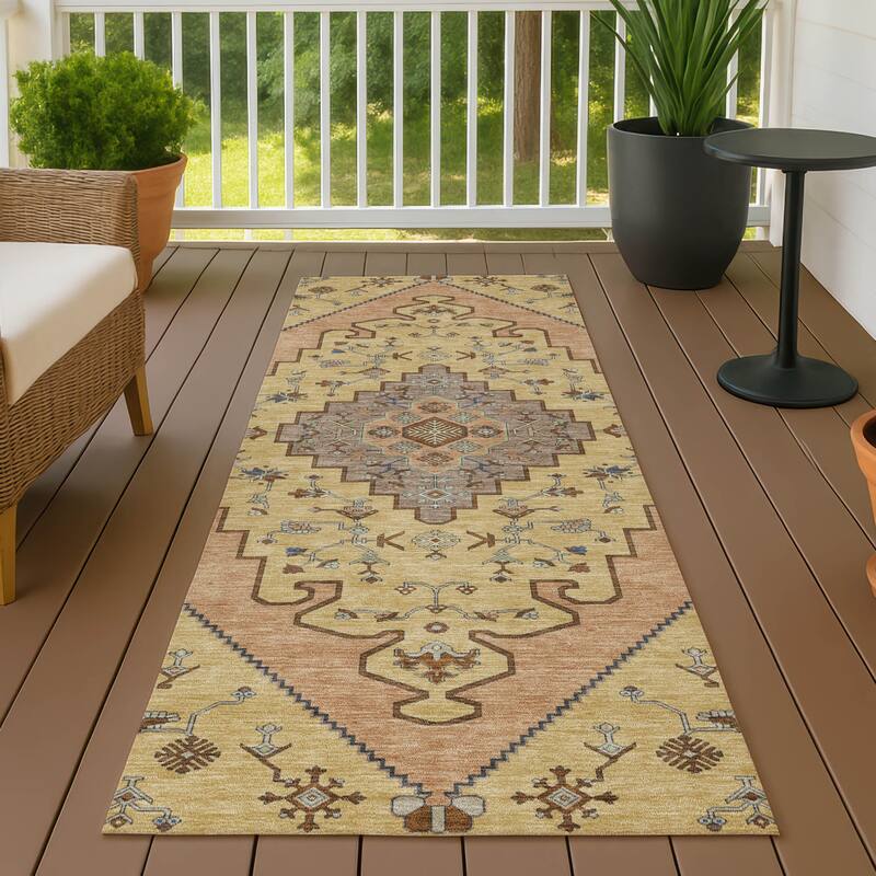 Machine Washable Indoor/ Outdoor Global Marrakesh Chantille Rug - Gold - 2'3" x 7'6"