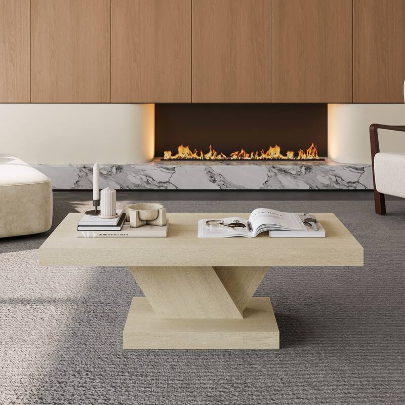 47" Modern Cross Leg Coffee Table, Sturdy X-Shape Design, Solid Wood Veneer, Large Living Room Center Table