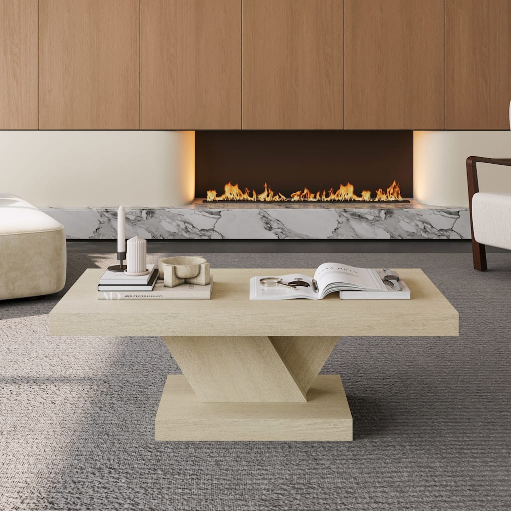 Oak Cross Leg Coffee Table 47" Modern Side Table, Simple End Table Sofa Table Accent Table Center Table