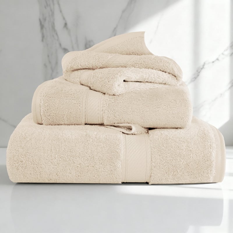 Superior Egyptian Cotton Pile Heavyweight 3-Piece Towel Set - Cream