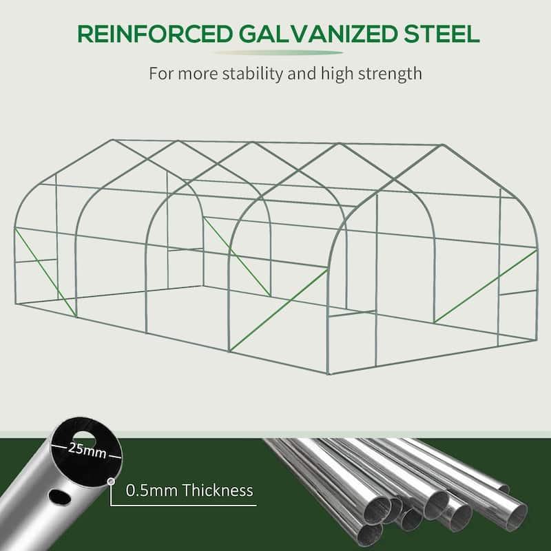 Outsunny 20' x 10' x 7' Walk-In Greenhouse, Outdoor Gardening Canopy Hot House with 8 Roll-up Windows